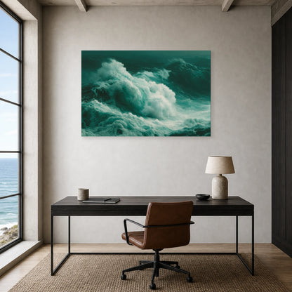 Tableau Mer Dechainee Vague Monumentale dans un bureau - Art Virtuoso