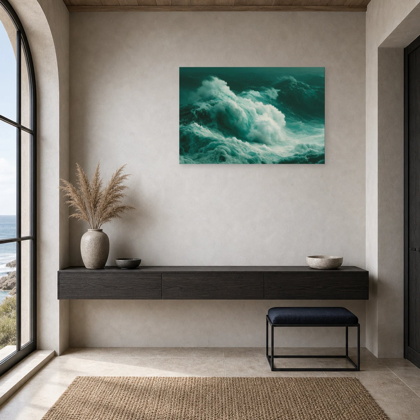 Tableau Mer Dechainee Vague Monumentale dans une entree ou un couloir - Art Virtuoso