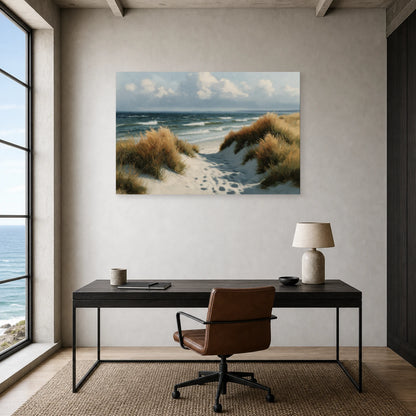 Tableau Mer Du Nord Dunes Grises dans un bureau - Art Virtuoso