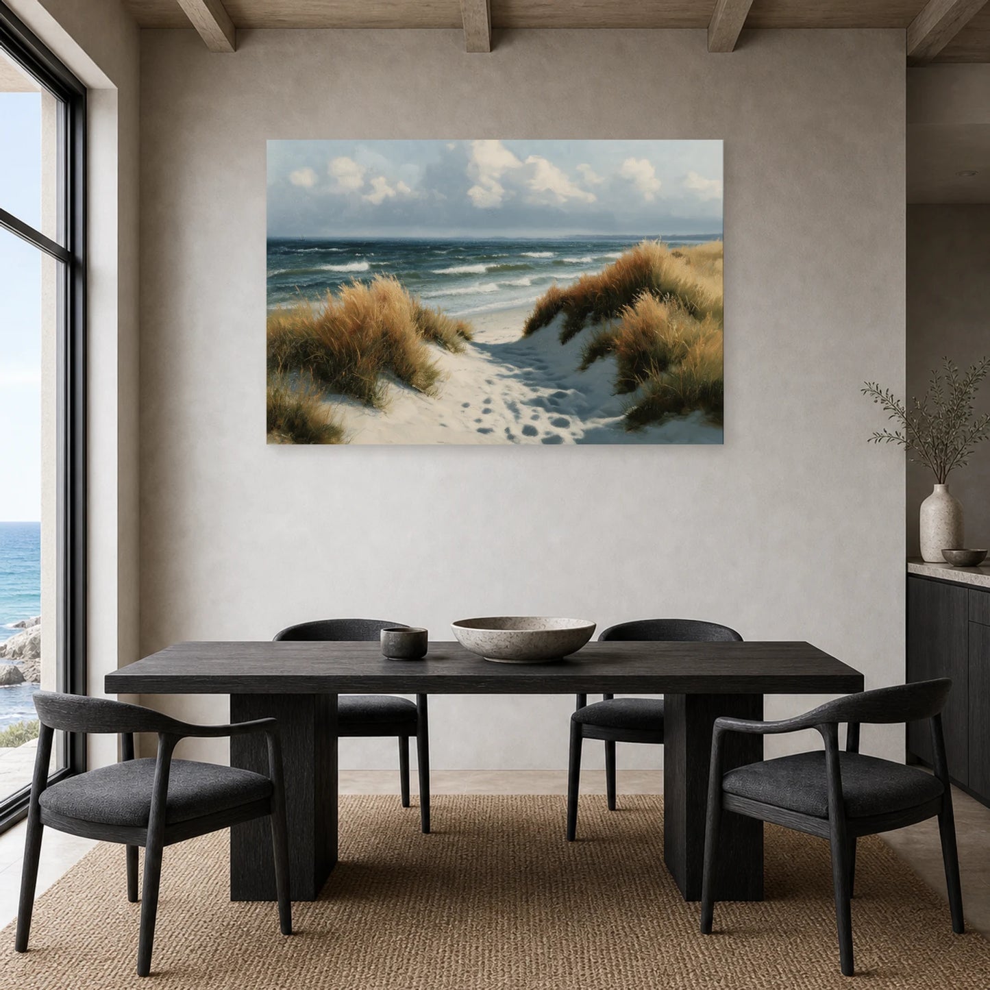 Tableau Mer Du Nord Dunes Grises dans une cuisine - Art Virtuoso