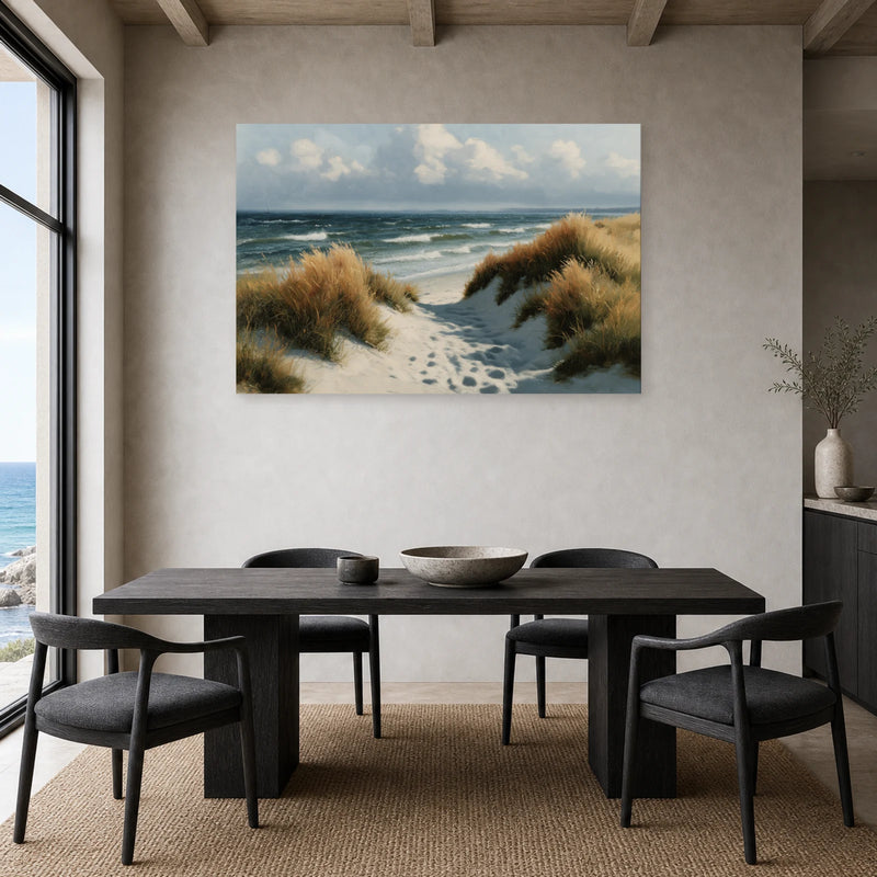 Tableau Mer Du Nord Dunes Grises dans une cuisine - Art Virtuoso