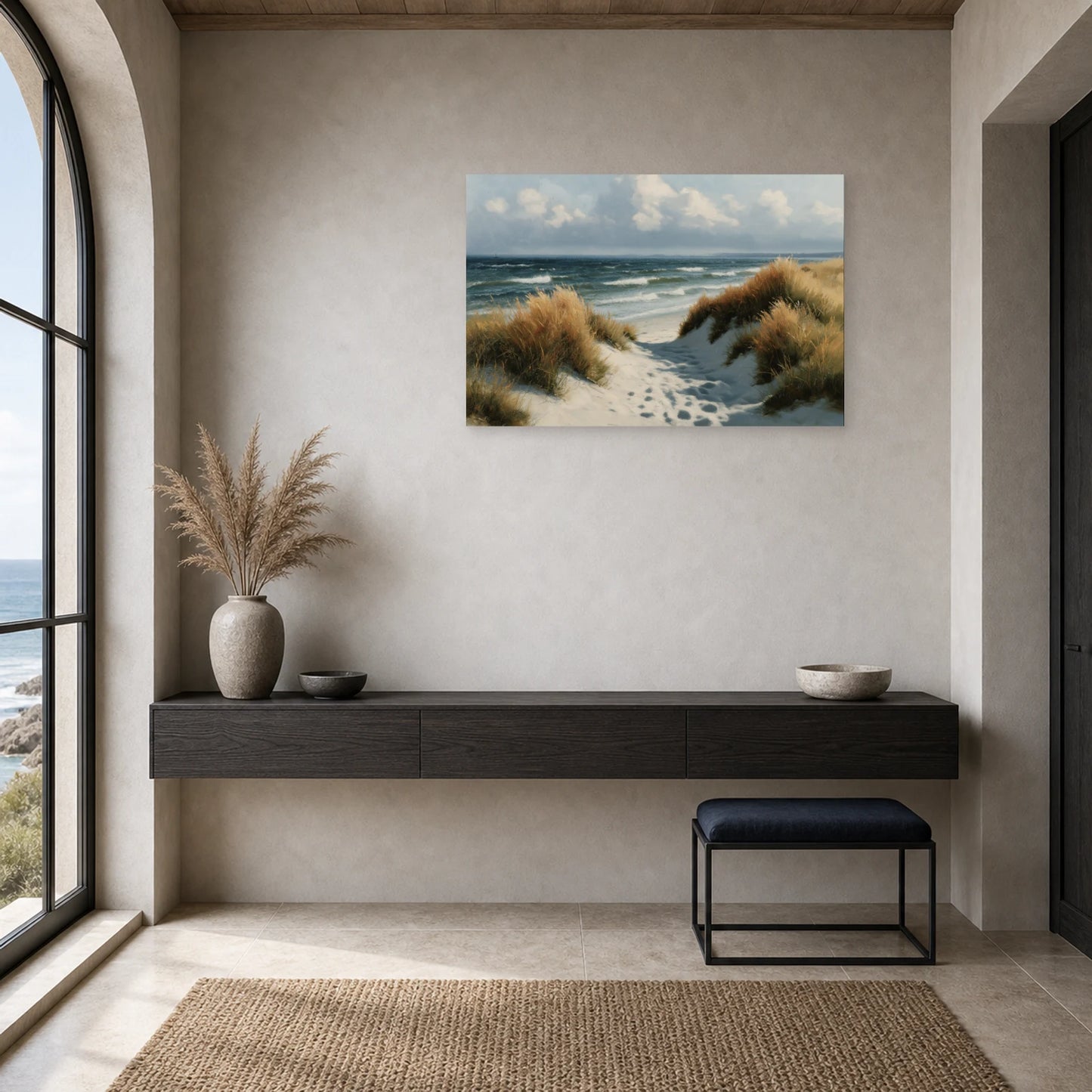 Tableau Mer Du Nord Dunes Grises dans une entree ou un couloir - Art Virtuoso