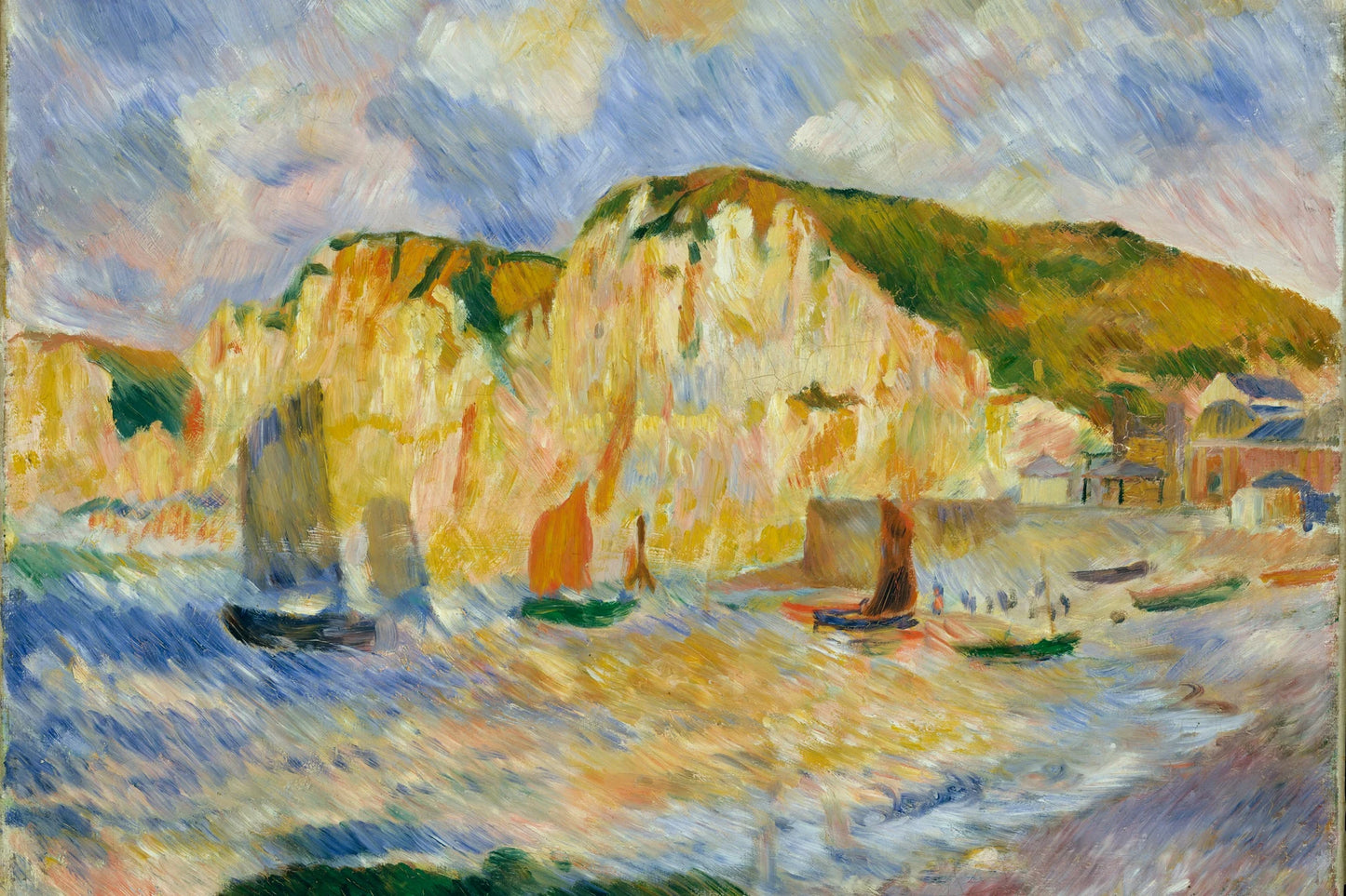 Village côtier au pied des roches dorées, reproduction taille M