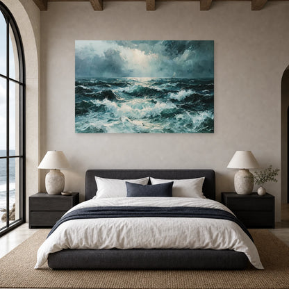 Tableau Mer Houleuse Ciel Orageux dans une chambre - Art Virtuoso