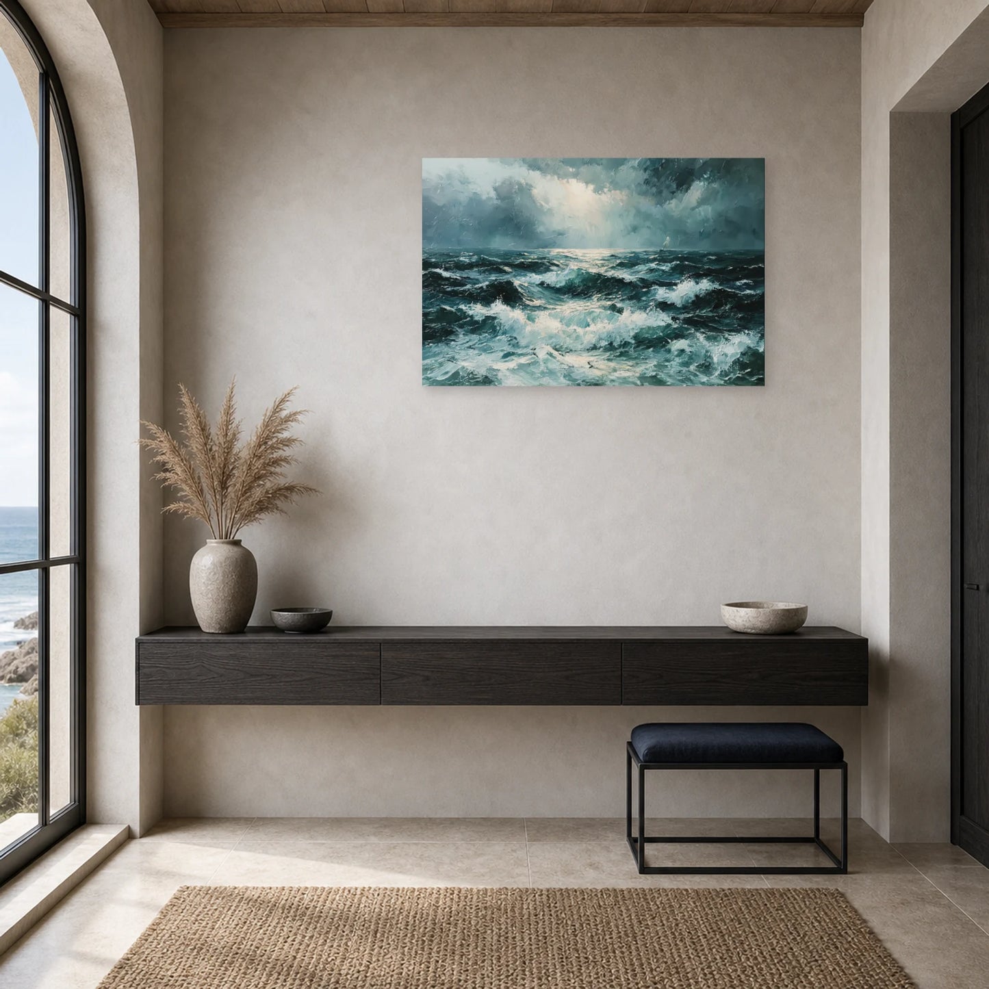 Tableau Mer Houleuse Ciel Orageux dans une entree ou un couloir - Art Virtuoso