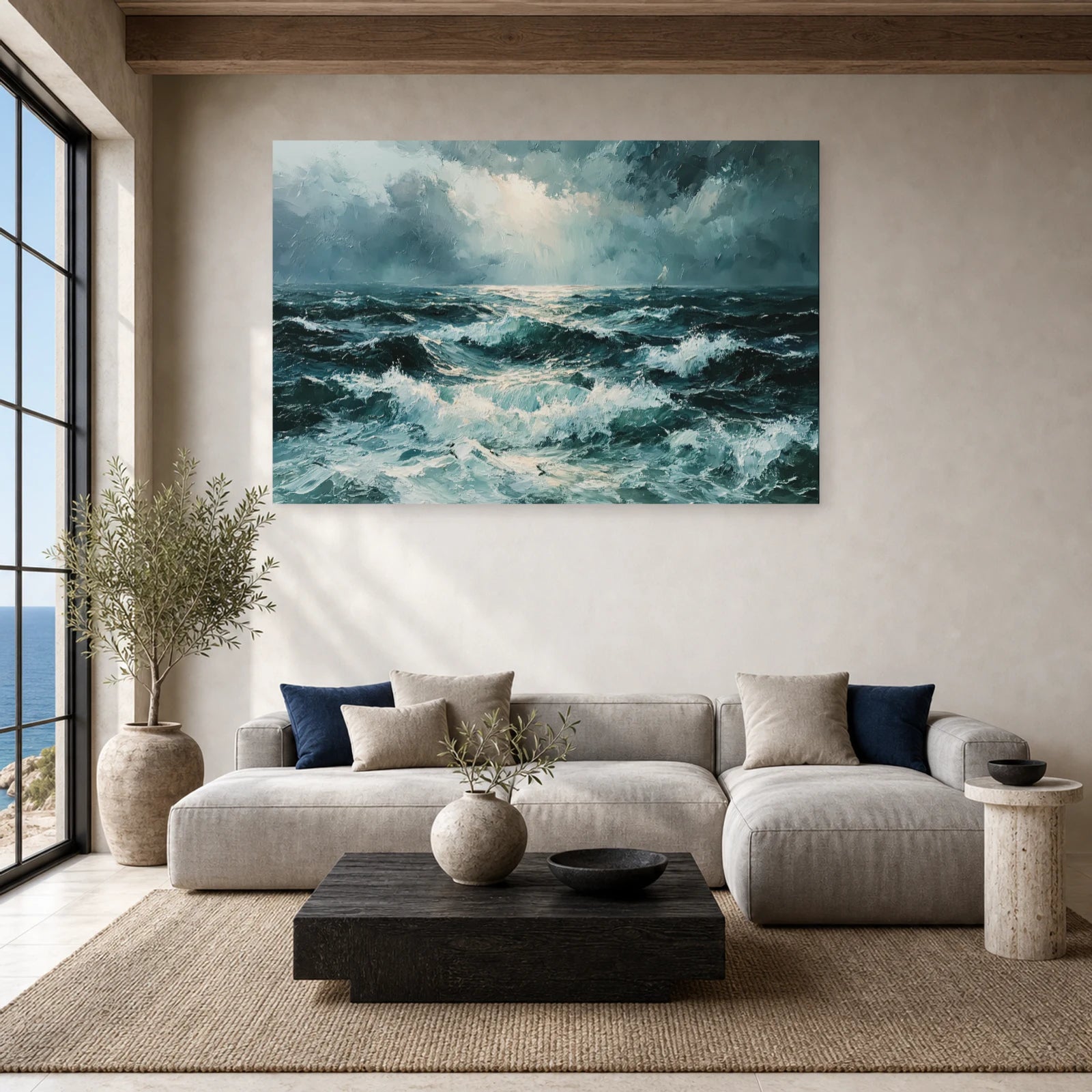 Tableau Mer Houleuse Ciel Orageux dans un salon - Art Virtuoso