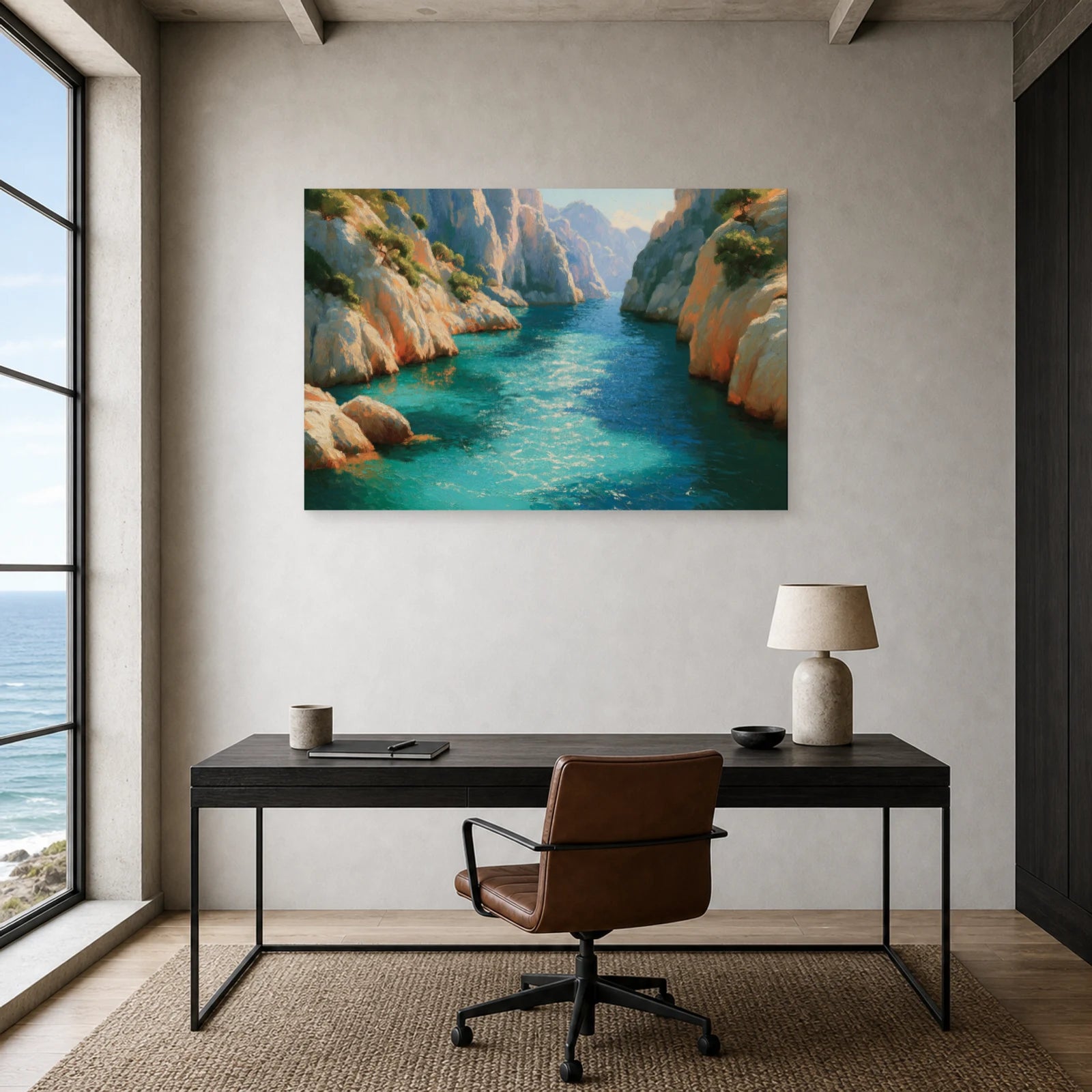 Tableau Mer Mediterranee Calanques dans un bureau - Art Virtuoso
