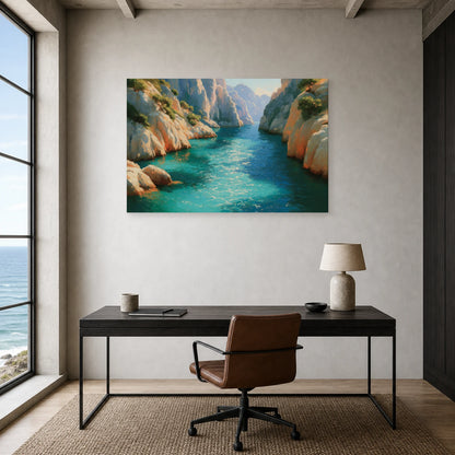 Tableau Mer Mediterranee Calanques dans un bureau - Art Virtuoso