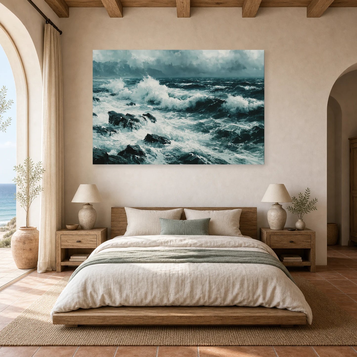 Tableau Mer Noir Blanc Rochers dans une chambre - Art Virtuoso