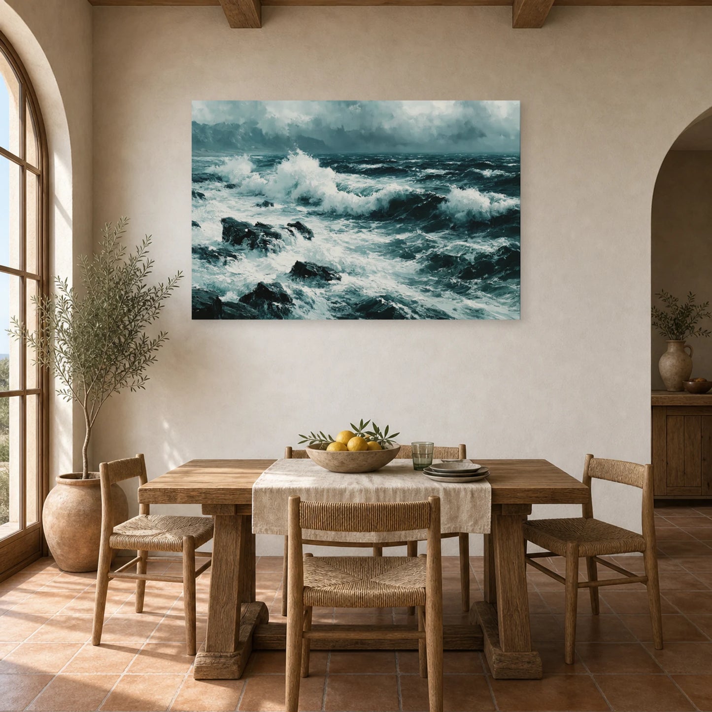 Tableau Mer Noir Blanc Rochers dans une cuisine - Art Virtuoso