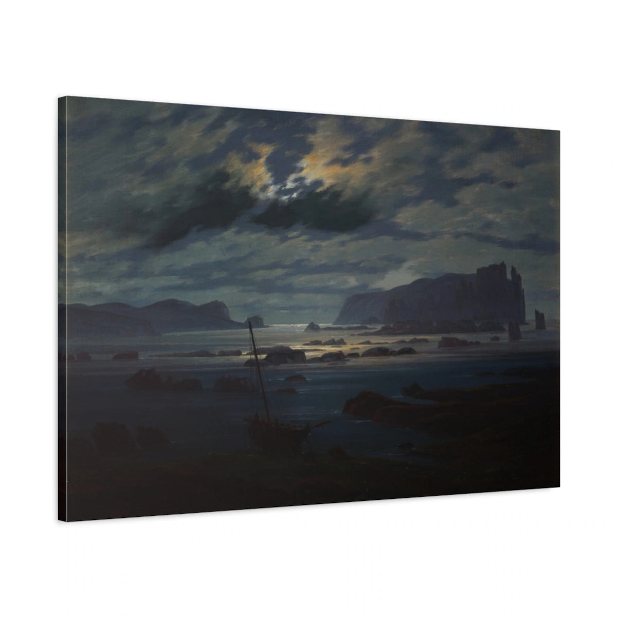 Tableau Mer du Nord au clair de lune de Friedrich — vue latérale de la toile