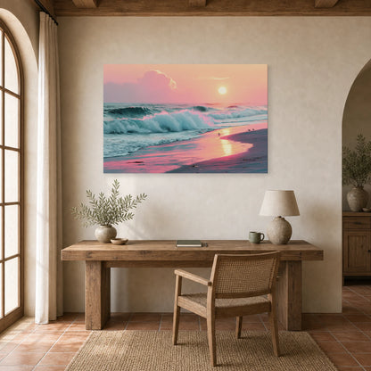 Tableau Mer Plage Coucher Soleil Pastel dans un bureau - Art Virtuoso