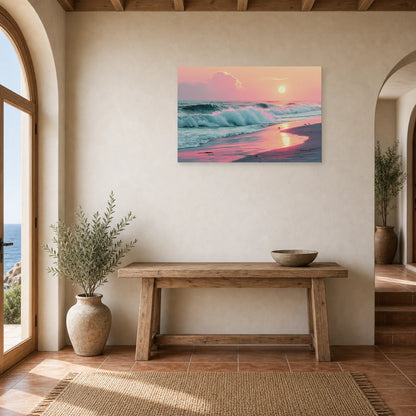 Tableau Mer Plage Coucher Soleil Pastel dans une entree ou un couloir - Art Virtuoso