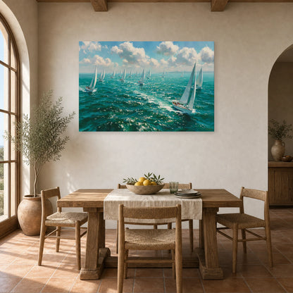 Tableau Mer Regate Voiles Blanches dans une cuisine - Art Virtuoso