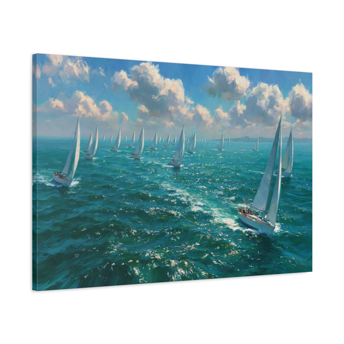 Regate de voiliers blancs sur mer turquoise scintillante - Art Virtuoso - vue 14/20