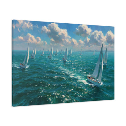 Regate de voiliers blancs sur mer turquoise scintillante - Art Virtuoso - vue 14/20