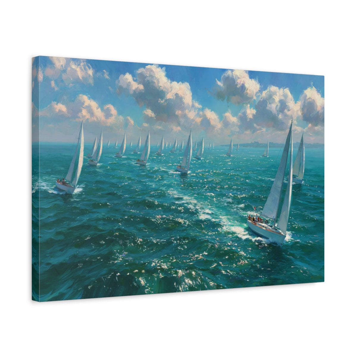 Regate de voiliers blancs sur mer turquoise scintillante - Art Virtuoso - vue 6/20