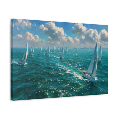 Regate de voiliers blancs sur mer turquoise scintillante - Art Virtuoso - vue 6/20