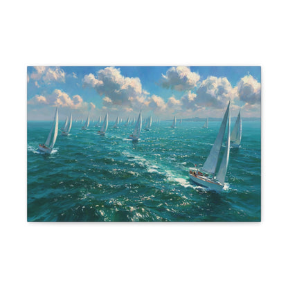 Regate de voiliers blancs sur mer turquoise scintillante - Art Virtuoso - vue 1/20