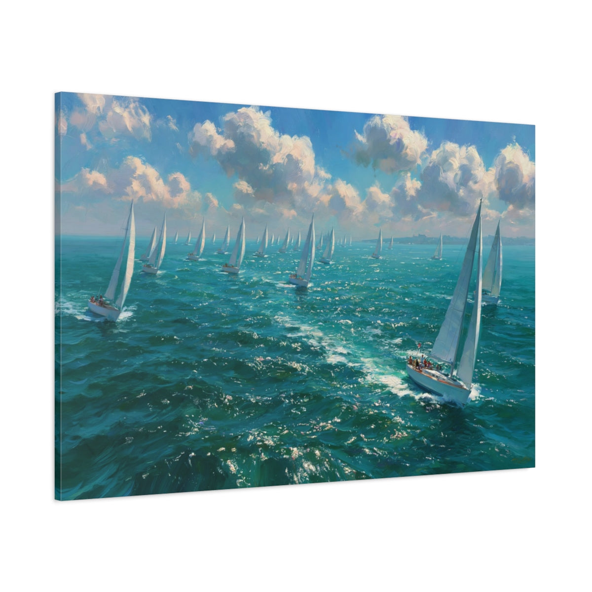 Regate de voiliers blancs sur mer turquoise scintillante - Art Virtuoso - vue 18/20