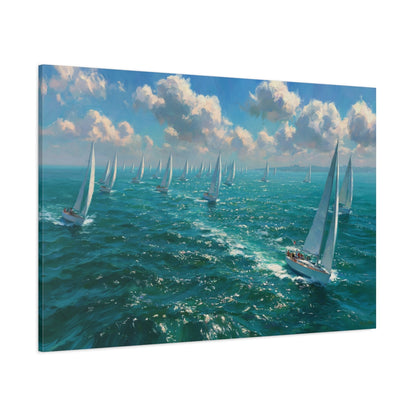 Regate de voiliers blancs sur mer turquoise scintillante - Art Virtuoso - vue 18/20