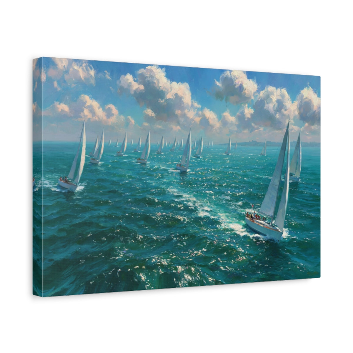 Regate de voiliers blancs sur mer turquoise scintillante - Art Virtuoso - vue 2/20