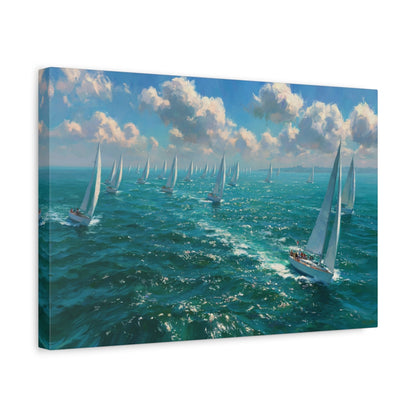 Regate de voiliers blancs sur mer turquoise scintillante - Art Virtuoso - vue 2/20