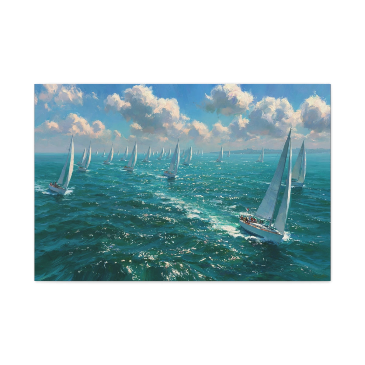 Regate de voiliers blancs sur mer turquoise scintillante - Art Virtuoso - vue 13/20