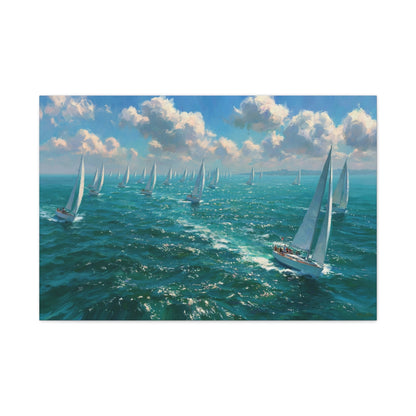 Regate de voiliers blancs sur mer turquoise scintillante - Art Virtuoso - vue 13/20