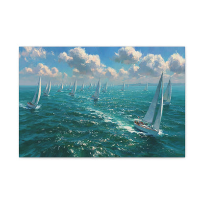 Regate de voiliers blancs sur mer turquoise scintillante - Art Virtuoso - vue 5/20