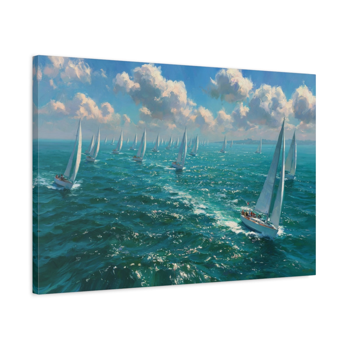 Regate de voiliers blancs sur mer turquoise scintillante - Art Virtuoso - vue 10/20