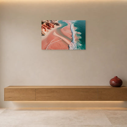 Tableau Mer Rose présenté dans une entrée - Art Virtuoso