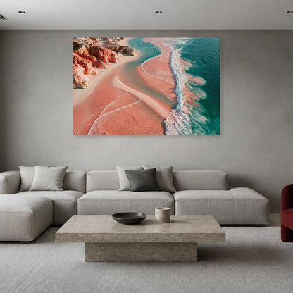 Tableau Mer Rose présenté dans un salon - Art Virtuoso
