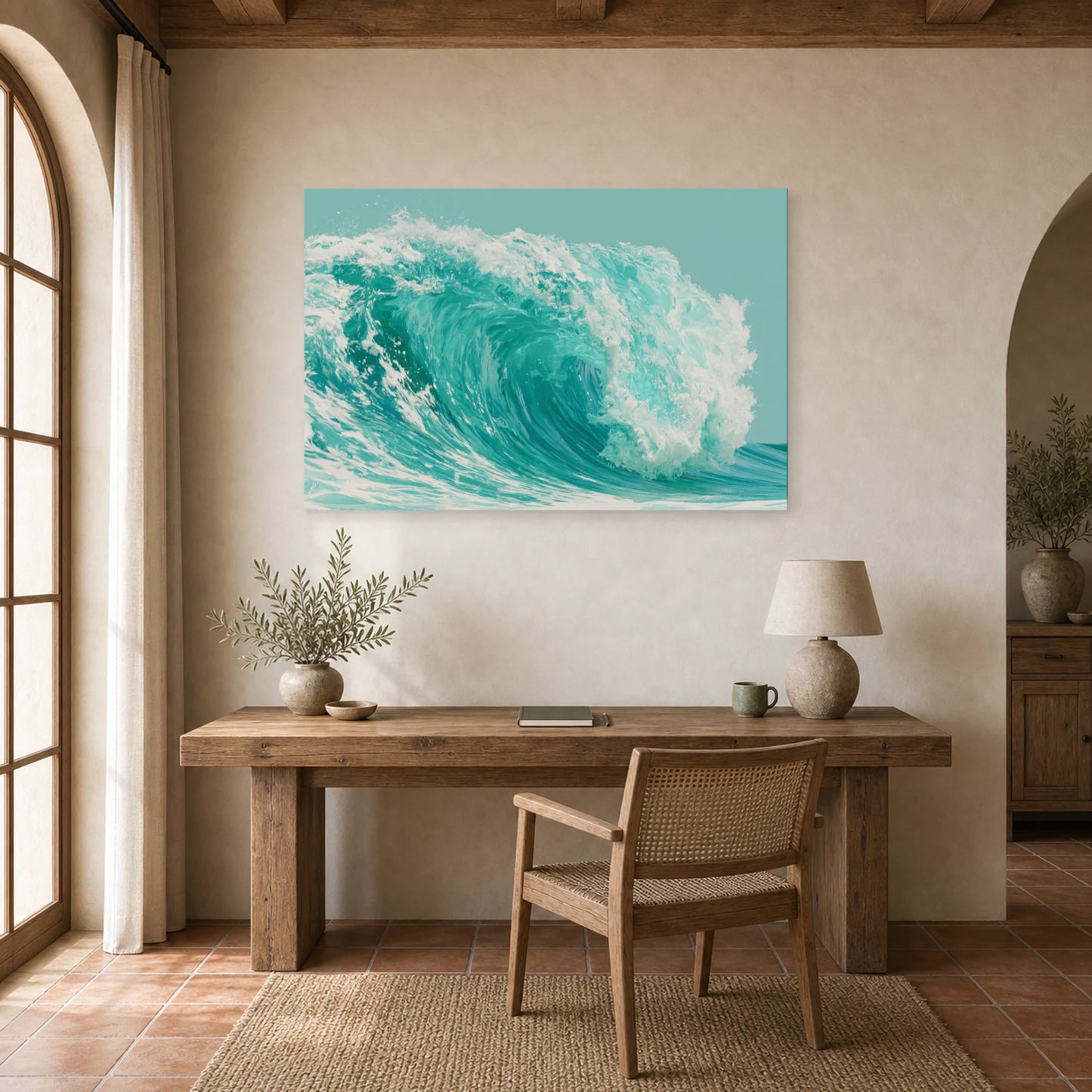 Tableau Mer Turquoise Vague Graphique dans un bureau - Art Virtuoso