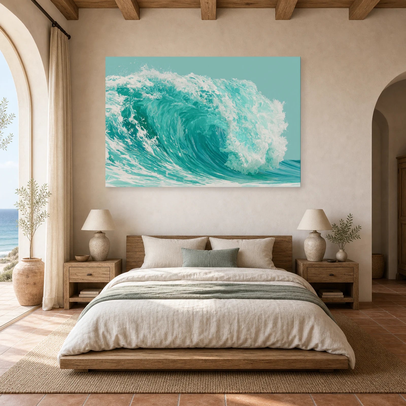 Tableau Mer Turquoise Vague Graphique dans une chambre - Art Virtuoso