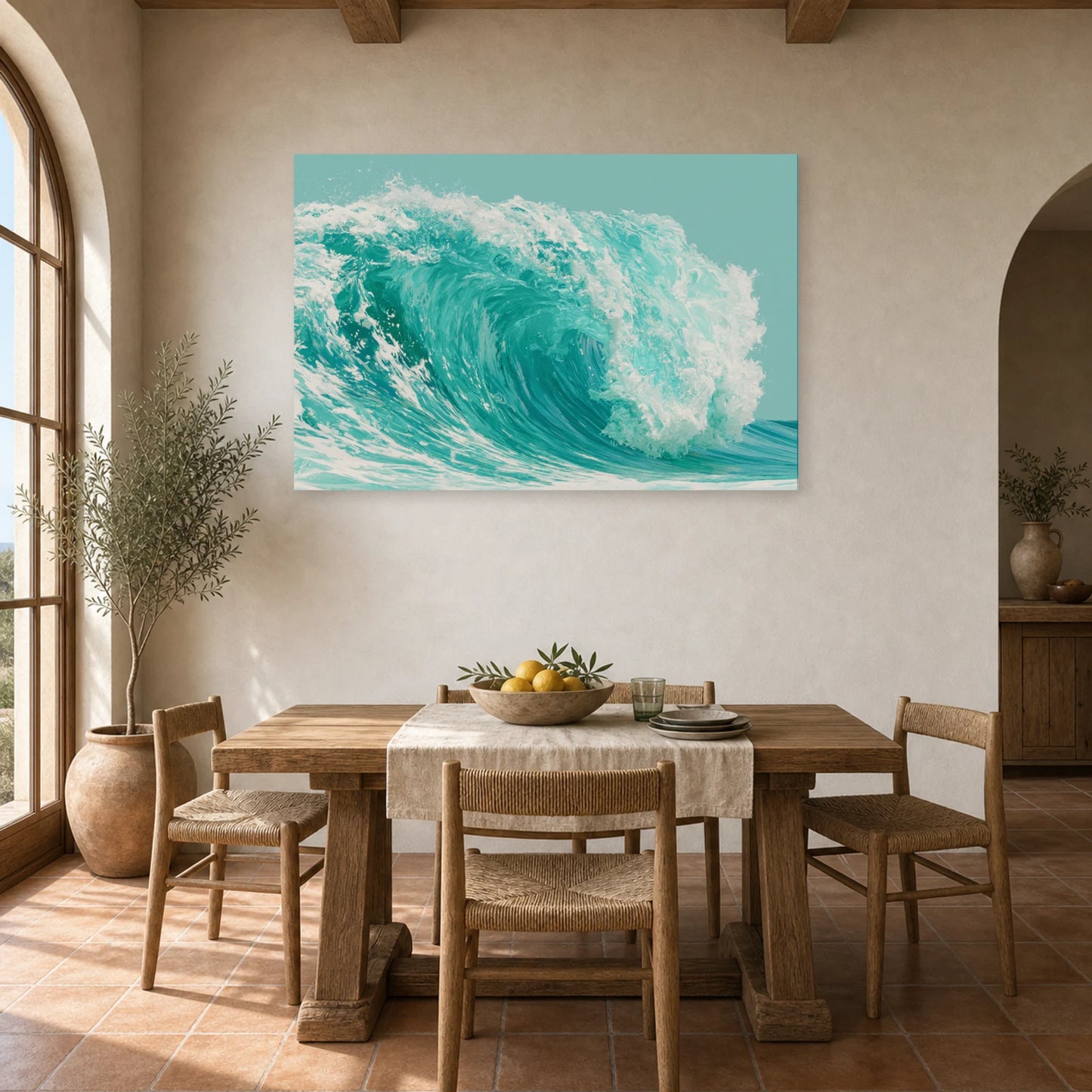 Tableau Mer Turquoise Vague Graphique dans une cuisine - Art Virtuoso