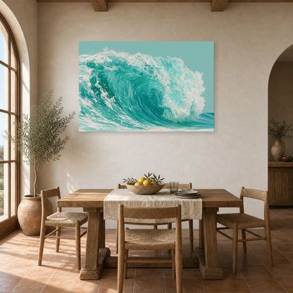 Tableau Mer Turquoise Vague Graphique dans une cuisine - Art Virtuoso