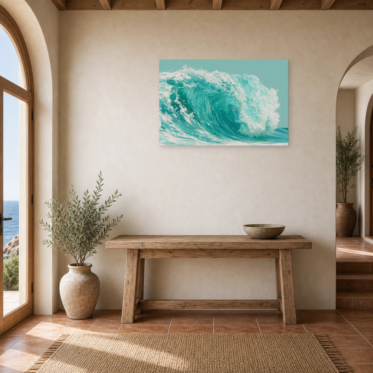 Tableau Mer Turquoise Vague Graphique dans une entree ou un couloir - Art Virtuoso