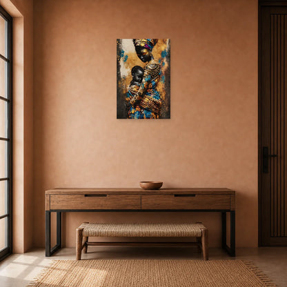 Tableau Mère Africaine Enfant Wax dans une entrée ou un couloir - Art Virtuoso