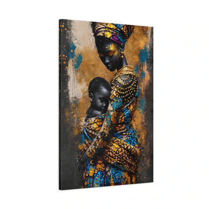 Tableau Mère Africaine Enfant Wax - toile 3D avec bords imprimés - Art Virtuoso