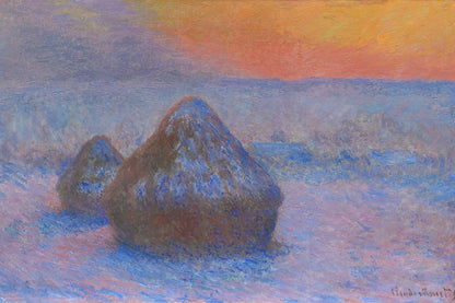Tableau Meules, effet de neige de Monet sous un ciel couchant – format L