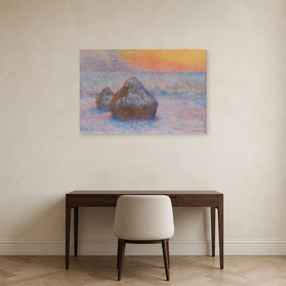 Tableau Meules, effet de neige, soleil couchant – Monet dans un bureau - Art Virtuoso