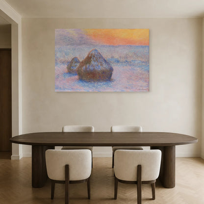 Tableau Meules, effet de neige, soleil couchant – Monet dans une salle à manger - Art Virtuoso