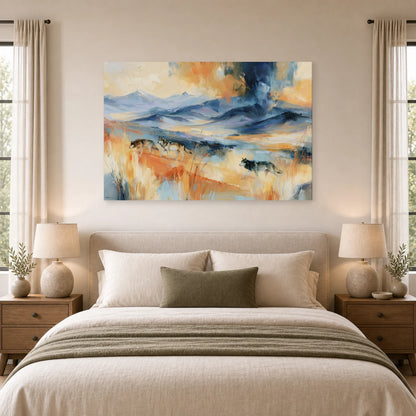 Mockup WebP Tableau Meute Loups Paysage Montagne dans une chambre - Art Virtuoso
