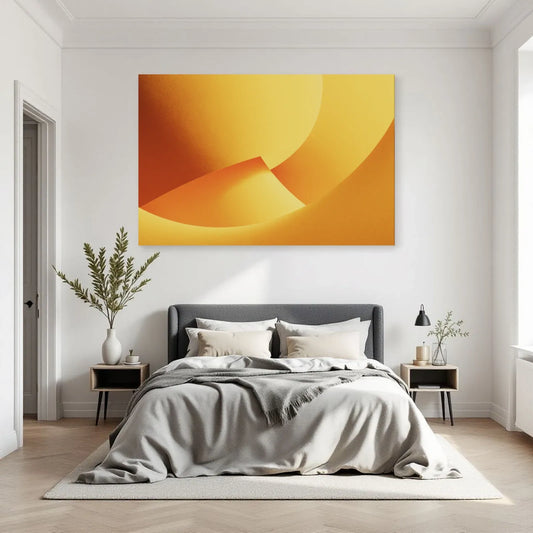 Tableau moutarde horizontal dans une chambre aux tons écrus Art Virtuoso