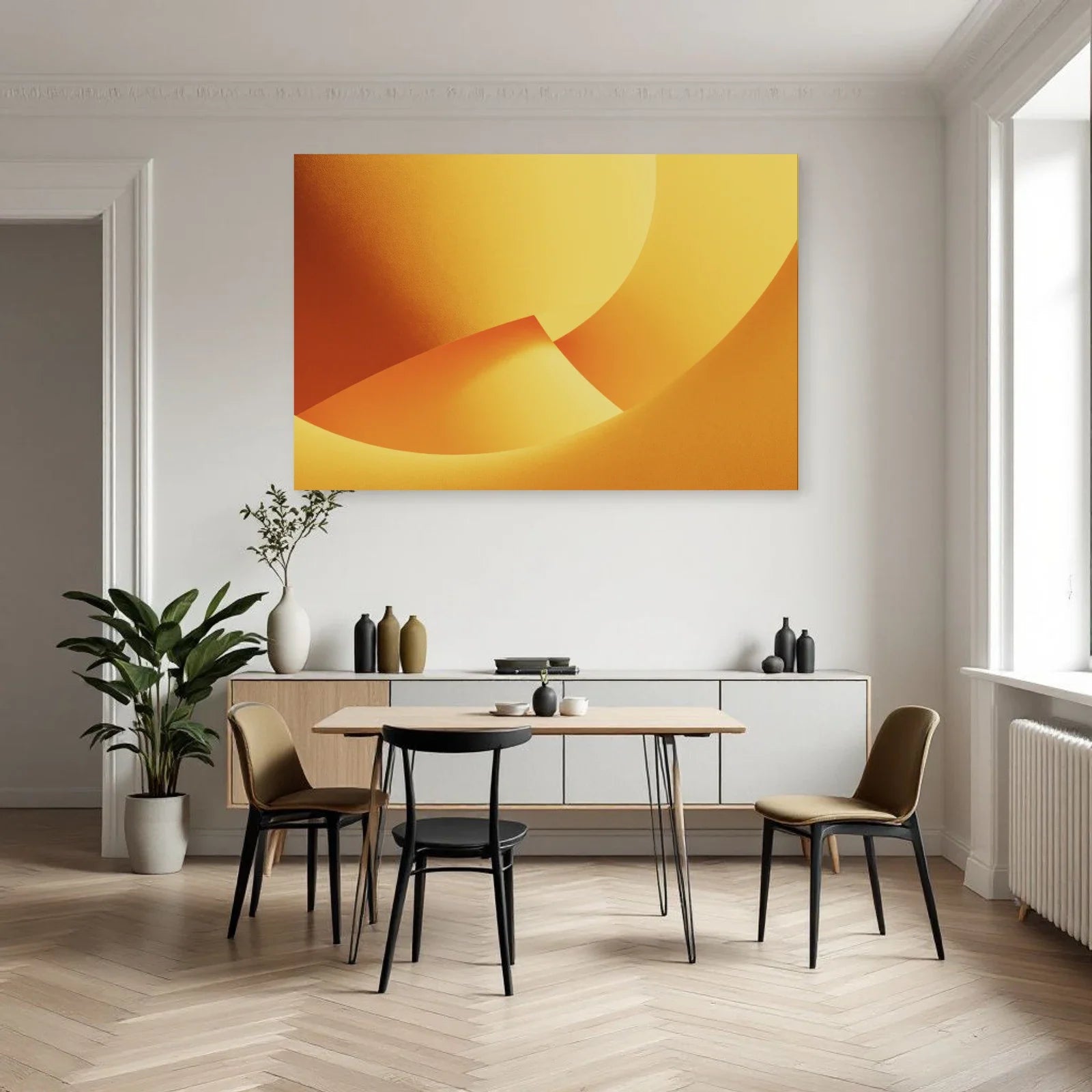 Tableau mid-century jaune dans une cuisine contemporaine Art Virtuoso
