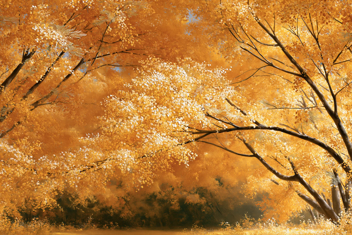 Tableau horizontal format S de paysage floral au mimosa jaune par Art Virtuoso