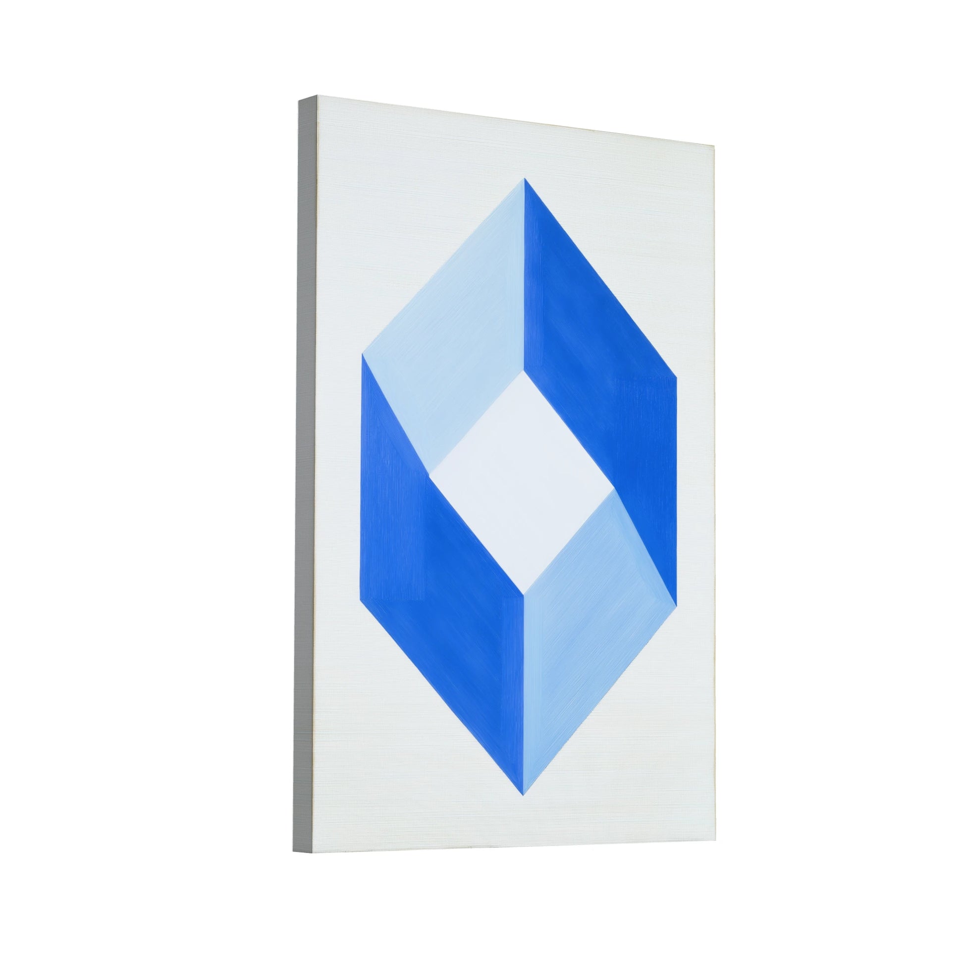 Product Hero 3D WebP Tableau Minimaliste au Cube Géométrique en Bleu et Blanc - Art Virtuoso