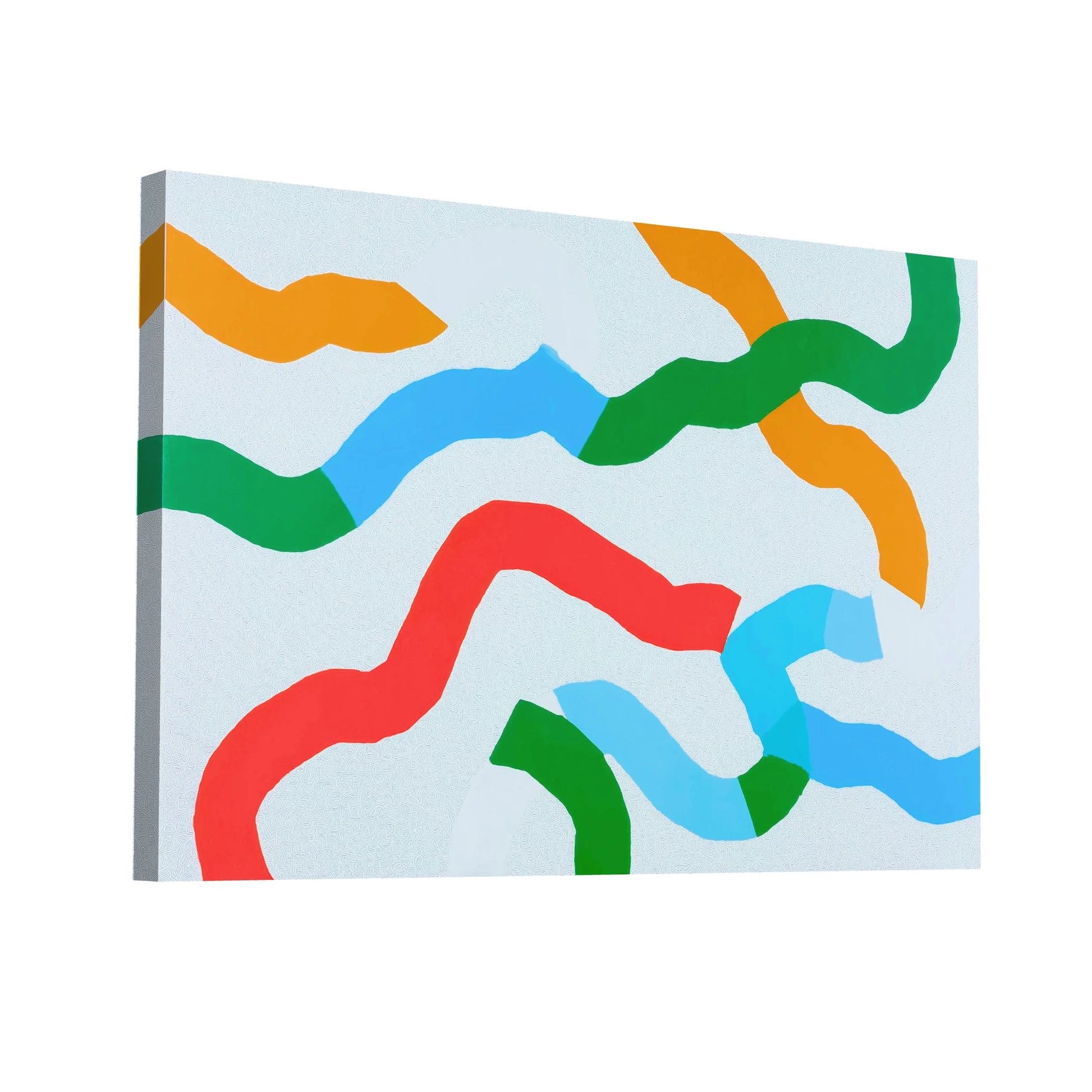 Product Hero 3D WebP Tableau Minimaliste aux Rubans Colorés sur Fond Gris - Art Virtuoso