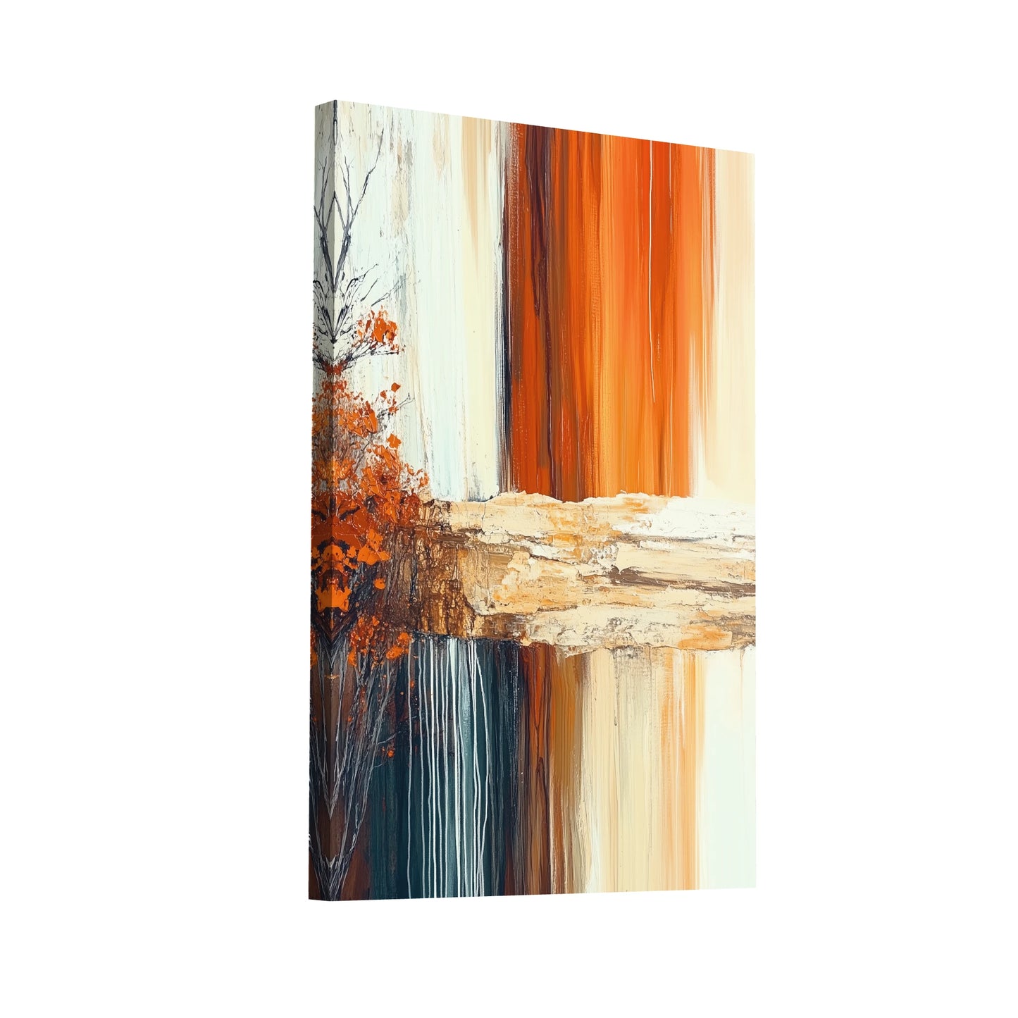 Product Hero 3D WebP Tableau Moderne Beige Blanc - Cascade Automnale - Art Virtuoso